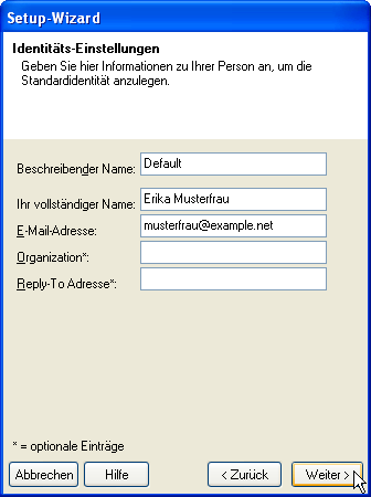 Setup-Wizard: Identit&auml;ts-Einstellungen