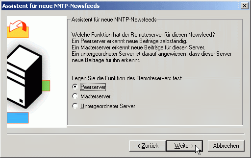 Assistent f&uuml;r neue NNTP-Newsfeeds - Remoteserver