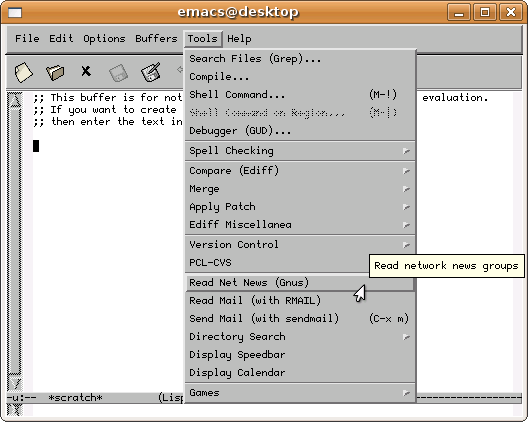 Start Gnus &uuml;ber das Men&uuml;