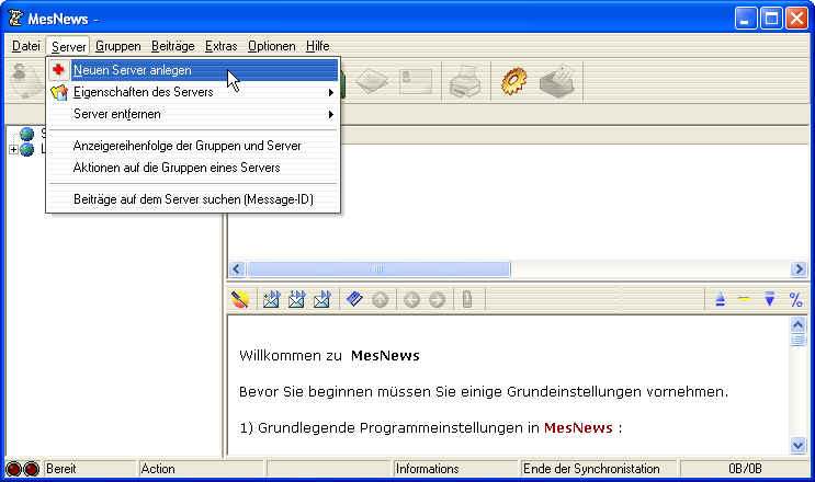 Men&uuml; Server - Neuen Server anlegen