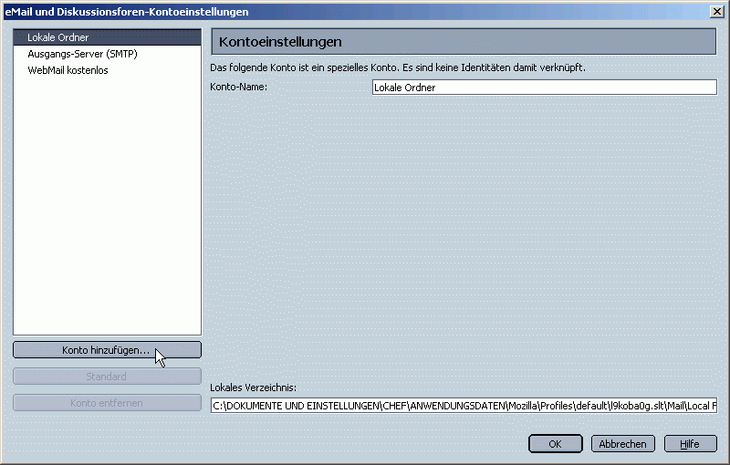 Konto-Assistent &ouml;ffnet sich