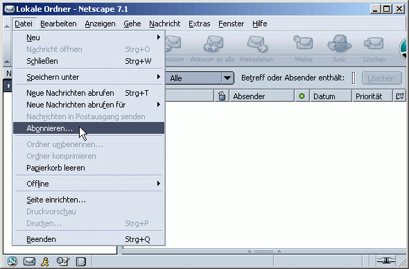 Liste der verf&uuml;gbaren Newsgruppen &uuml;bertragen
