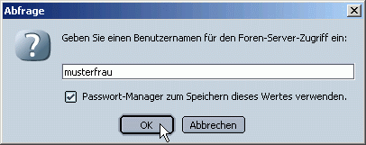 Eingabe Benutzername f&uuml;r den Newsserver