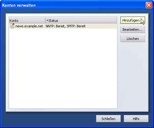 Konten verwalten - Hinzuf&uuml;gen