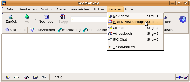 Men&uuml;: Fenster - Mail & Newsgroups