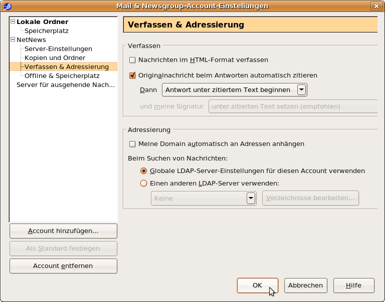Account-&Uuml;bersicht: Verfassen & Adressierung