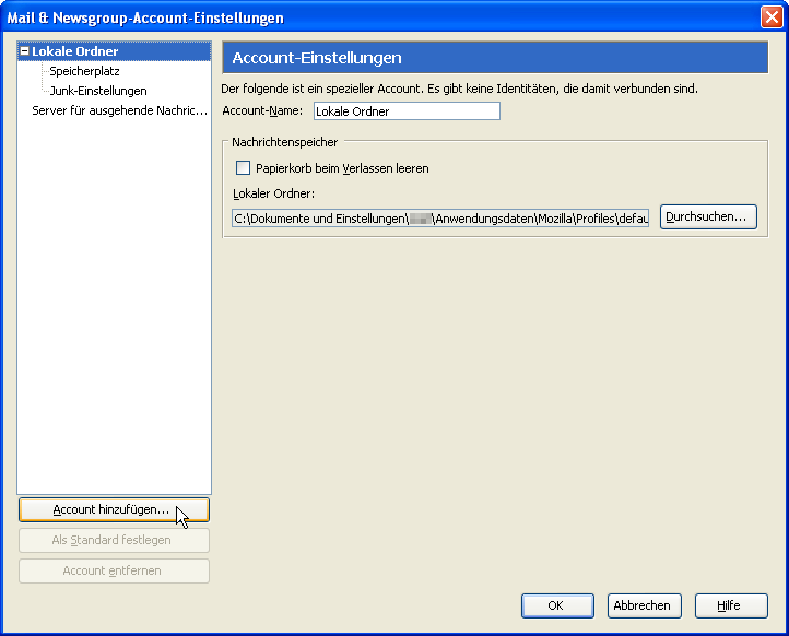 &Uuml;bersicht: Account hinzuf&uuml;gen