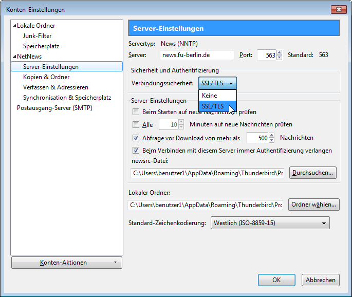 Konten&uuml;bersicht: Server-Einstellungen