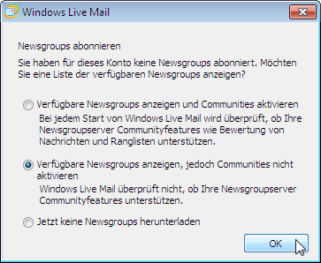 Liste verf&uuml;gbarer Newsgruppen holen